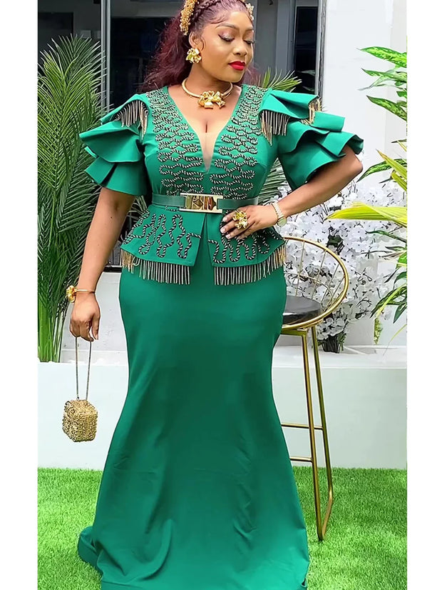 Plus Size African Party Dresses for Women 2025 New Fashion Dashiki Ankara Wedding Evening Gown Elegant Turkey Muslim Maxi Dress
