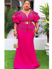 Plus Size African Party Dresses for Women 2025 New Fashion Dashiki Ankara Wedding Evening Gown Elegant Turkey Muslim Maxi Dress