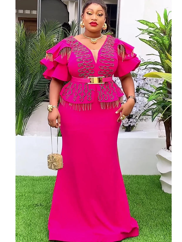 Plus Size African Party Dresses for Women 2025 New Fashion Dashiki Ankara Wedding Evening Gown Elegant Turkey Muslim Maxi Dress