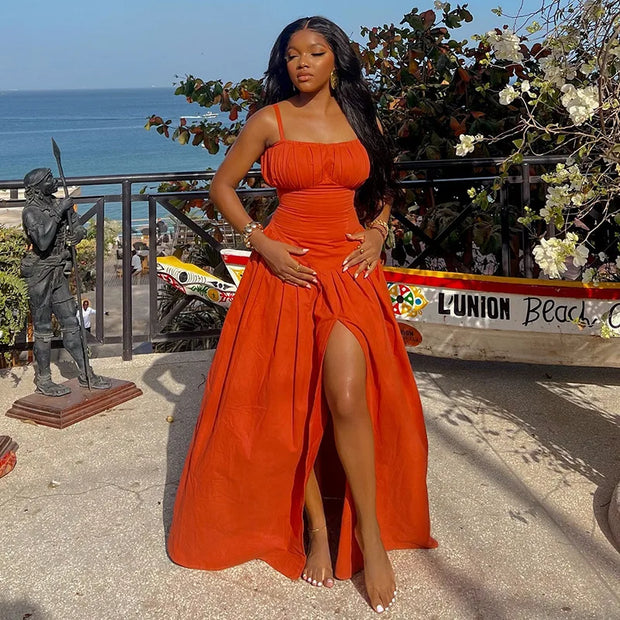 CM.YAYA 2024 Summer Sleeveless Sweet Cute Strapless Slim Floor-Length Long Women Dress Beach Party Sexy Streetwear Maxi Dresses