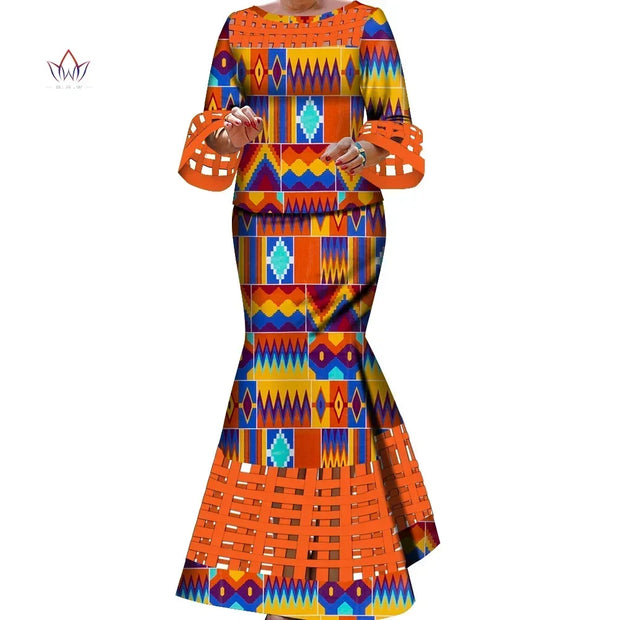 BintaRealWax New African 2 Pieces Sets for Women Dashiki Weave Design Clothes Bazin Riche Hollow Wedding Clothing WY490