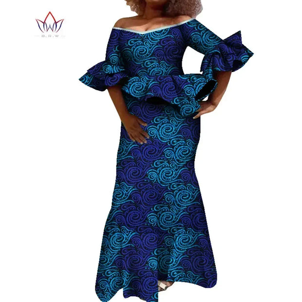 Flare Sleeve Women Skirt Set Dashiki Ankara Party 2 Pcs Sets Tops and Skirt Sets for Women African Women Clothing WY8431