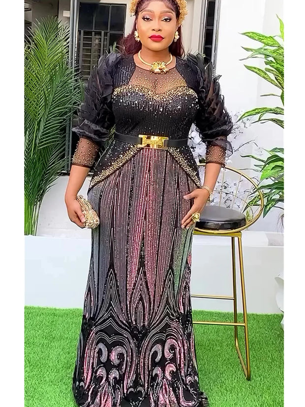 African Dresses for Women 2025 New Fashion Plus Size Sequin Evening Party Long Dress Dashiki Ankara Outfits Robe African Clothes