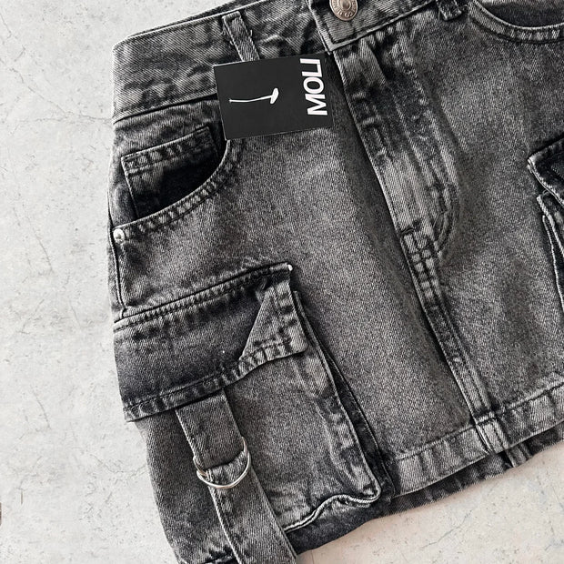 Y2k New Fashion Womens Two Peice Sets Multiple Pockets Denim Skirt Sets Goth Straps Harajuku Casual Versatile Strap Streetwear