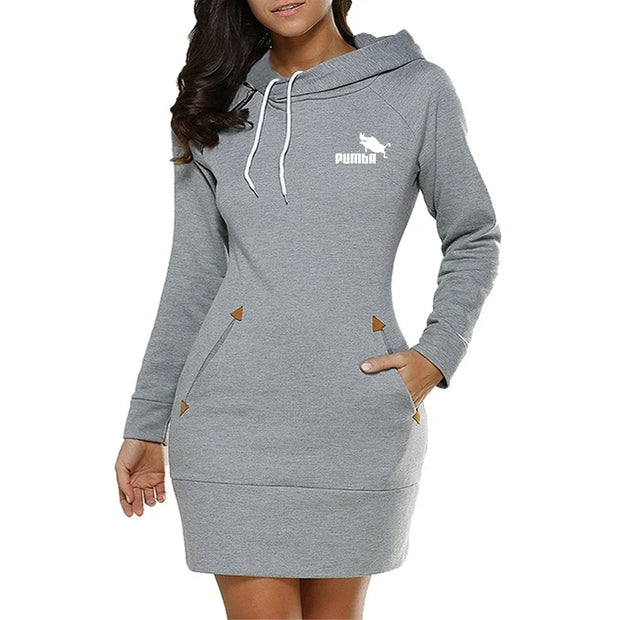 Sweatshirt Women's Dresses Pockets Fashion Casual Zip Neckline Sports Skirt Warm Simple Daily Hooded Woman Comfort Spring Autumn