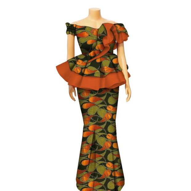 Women Fashion Skirts Set African Clothes O-neck Half Sleeve Dashiki Blouse Tops and Skirts Long Dress African Outfit WYQ985-wome