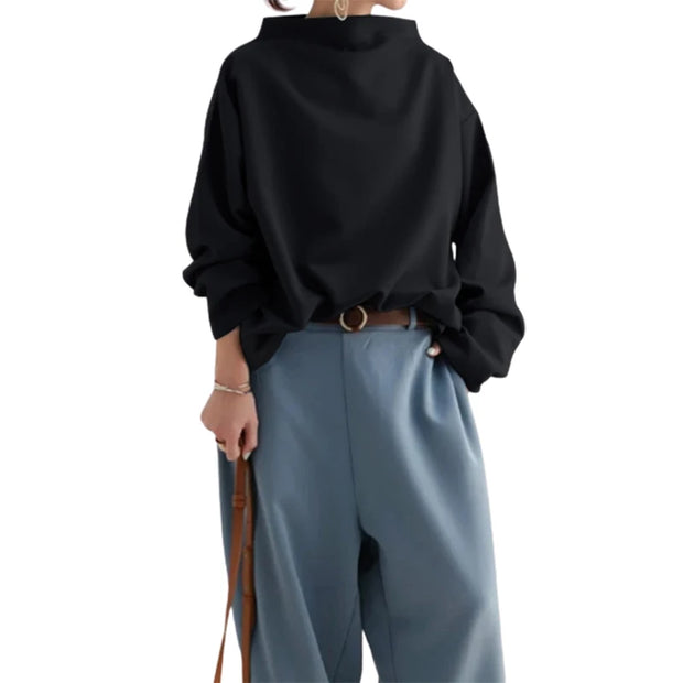 Yeezzi Spring Female Tops Fashion Casual Solid Color High-Neck Long Sleeves Cotton Black Shirts For Women 2023
