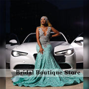 Sparkly Royal Blue Diamonds Mermaid Prom Dress Glitter Sequins Bead Crystal Rhinestones Vestidos Birthday Party Dress Customized