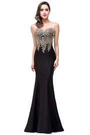 Elegant Mermaid Evening Dress Women Golden Appliques Lace Royal Blue Sweetheart Illusion Wedding Party Prom Gowns Robe de Soiree