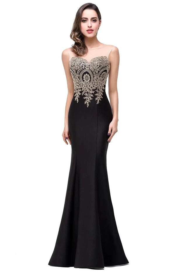Elegant Mermaid Evening Dress Women Golden Appliques Lace Royal Blue Sweetheart Illusion Wedding Party Prom Gowns Robe de Soiree