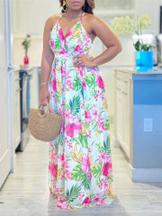 Wmstar Women Dress New in Summer Female  Floral Print V Neck Multi Sleeveless Maxi Dresses Wholesale Dropshipping S-3XL