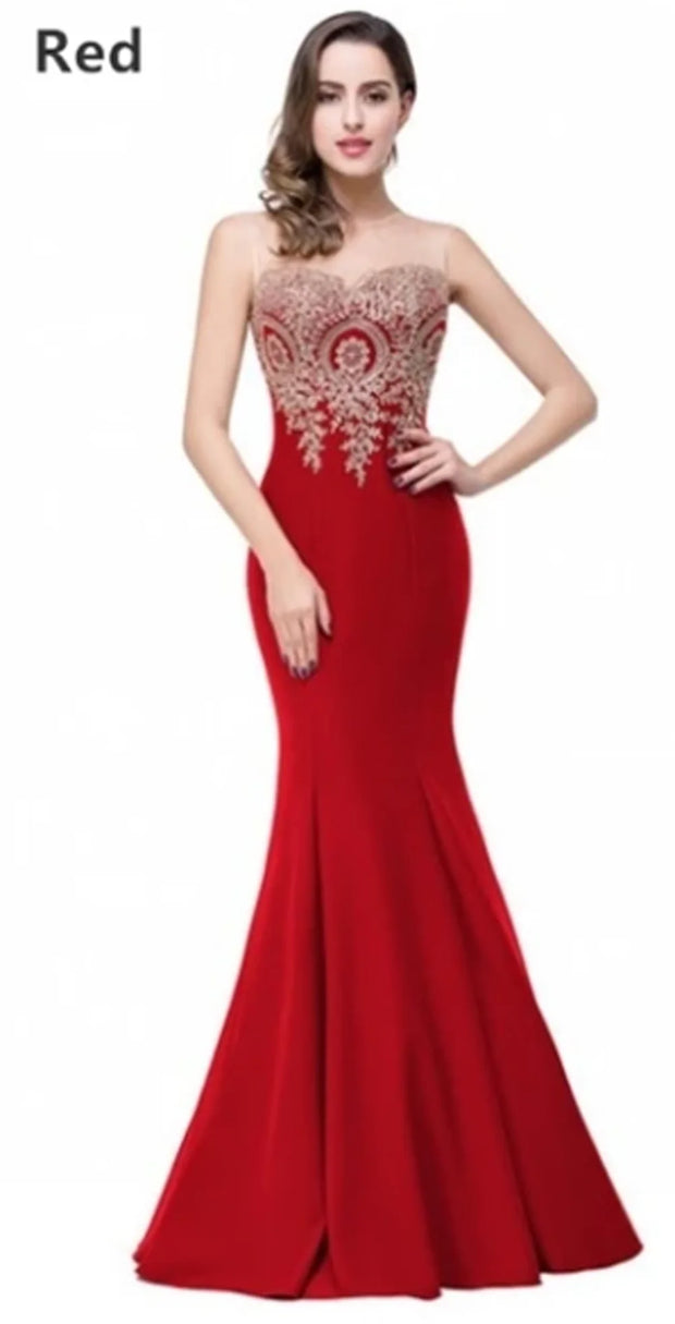 Elegant Mermaid Evening Dress Women Golden Appliques Lace Royal Blue Sweetheart Illusion Wedding Party Prom Gowns Robe de Soiree