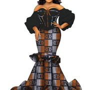 African Women Dresses Riche Cotton African Print Floor-Length Puff Sleeve Party  Wedding Dress African Women Clothes Wy1656