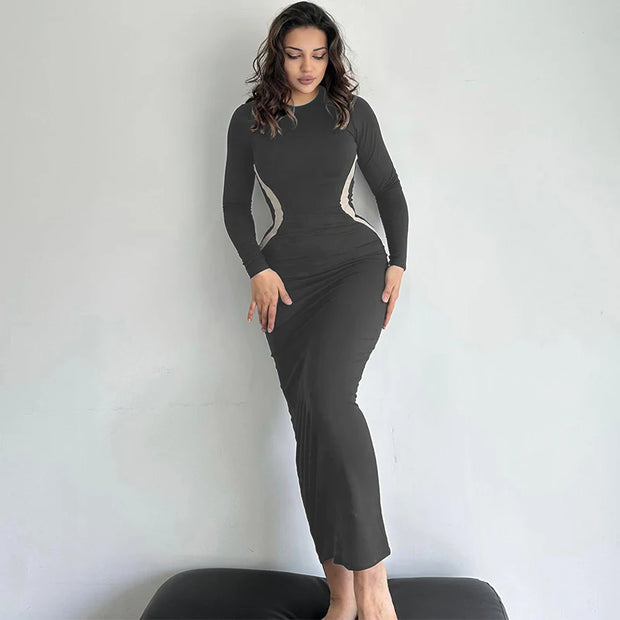 Hawthaw Women 2023 Autumn Winter Long Sleeve Party Club Streetwear Bodycon Black Long Dress Wholesale Items For Business