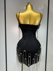 Women Sexy Backless Spaghetti Strap Bodycon Black Sleeveless Bandage Dress Elegant Prom Gown Club Evening Party Birthday Dresses