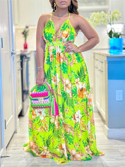 Wmstar Women Dress New in Summer Female  Floral Print V Neck Multi Sleeveless Maxi Dresses Wholesale Dropshipping S-3XL