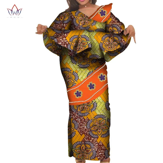 African Traditional Clothing for Women Elegant Long Skirts and Crop Tops African Print Cotton Lady Ankel-length Skirt Set WY3922