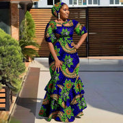 Evening Dresses African Dresses for Women Print Ruffles Maxi Dress with Free Headwrap Elegant Lady Party Wedding Gown Y2225020