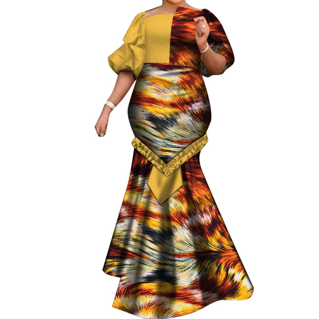 African Dresses for Women Fashion Print Patchwork Ruffle Long Dashiki Dress African Ball Gown for Evening Party WY6824