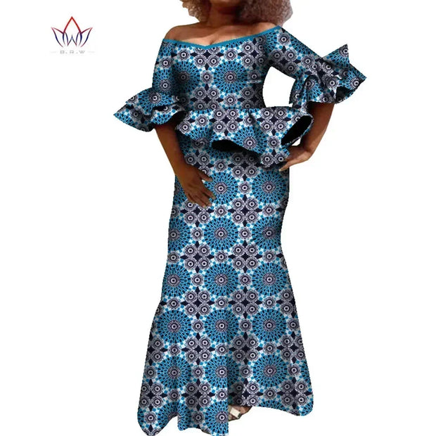 Flare Sleeve Women Skirt Set Dashiki Ankara Party 2 Pcs Sets Tops and Skirt Sets for Women African Women Clothing WY8431