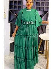 Plus Size African Party Dresses for Women 2024 New Summer Fashion Chiffon Evening Gown Elegant Turkey Muslim Maxi Long Dress