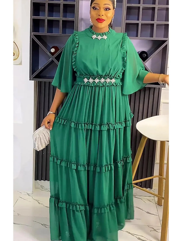 Plus Size African Party Dresses for Women 2024 New Summer Fashion Chiffon Evening Gown Elegant Turkey Muslim Maxi Long Dress