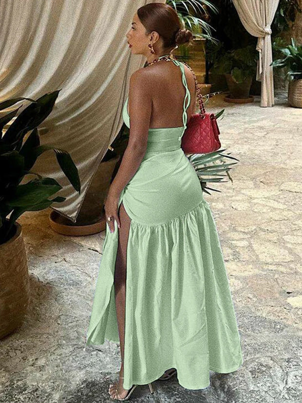 Weird Puss Sexy Irregular Hipster 2 Piece Set Women Trend Elegant Halter Bodysuit+Wrapped Skirts Matching Clubwear Solid Outfits