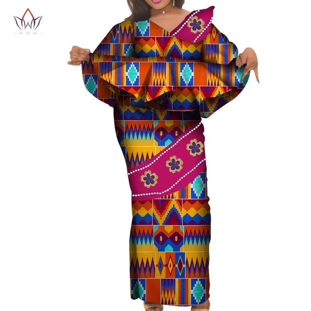 African Traditional Clothing for Women Elegant Long Skirts and Crop Tops African Print Cotton Lady Ankel-length Skirt Set WY3922