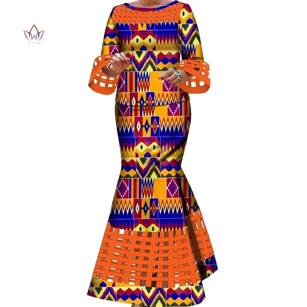 BintaRealWax New African 2 Pieces Sets for Women Dashiki Weave Design Clothes Bazin Riche Hollow Wedding Clothing WY490