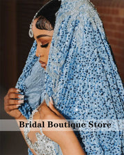 New Arrival 2025 Blue Prom Dresses For Black Girls With Cape Bead Diamonds Gems Sequins Birthday Party Gown Customized