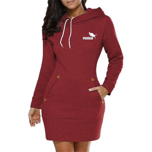 Sweatshirt Women's Dresses Pockets Fashion Casual Zip Neckline Sports Skirt Warm Simple Daily Hooded Woman Comfort Spring Autumn