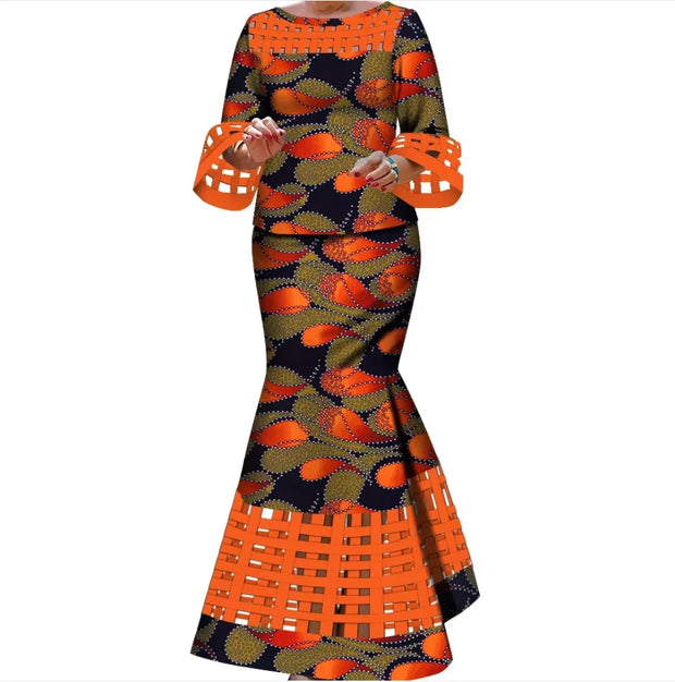BintaRealWax New African 2 Pieces Sets for Women Dashiki Weave Design Clothes Bazin Riche Hollow Wedding Clothing WY490