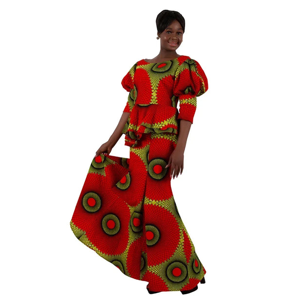 Church African Skirt and Top 2pcs Set High Waist Handmade Plus Size Wedding Party Clothing for Elegant Fashion Lady WY9335