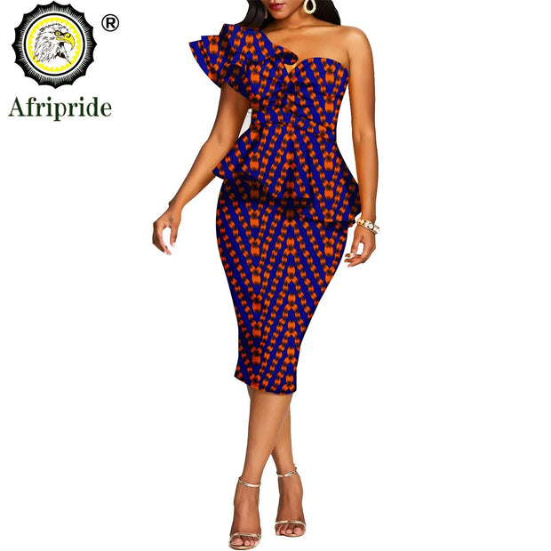 African 2 Piece Set for Women Crop Top + Print Skrit Set Ankara Clothing Dashiki Outfits Blouse Shirt Midi Skirt Casual S1926100