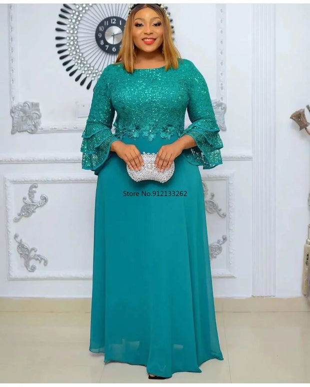Customized African Party Dresses for Women 2025 Fashion Dashiki Ankara Lace Wedding Gowns Elegant Turkey Muslim Maxi Dress Plus