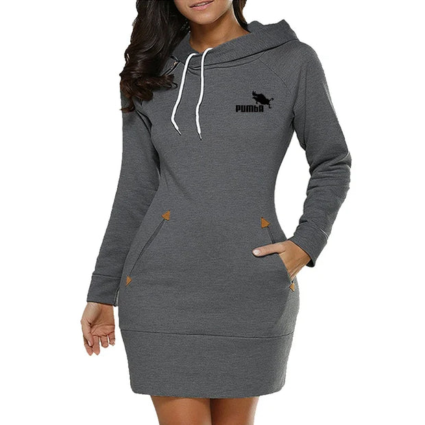 Sweatshirt Women's Dresses Pockets Fashion Casual Zip Neckline Sports Skirt Warm Simple Daily Hooded Woman Comfort Spring Autumn