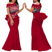 African Print Dresses for Women Riche Applique Draped Peals Long Dress Party Vestidos Traditional African Lady Clothing WY444
