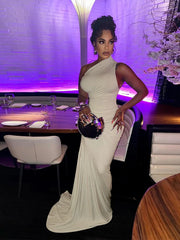 Nibber Elegant Women Dress Y2K Summer Trend Inclined Shoulder Skinny Elegant Birthday Party Simple Clubwear Banquet Vestidos
