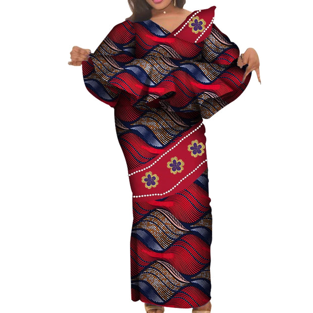 African Traditional Clothing for Women Elegant Long Skirts and Crop Tops African Print Cotton Lady Ankel-length Skirt Set WY3922