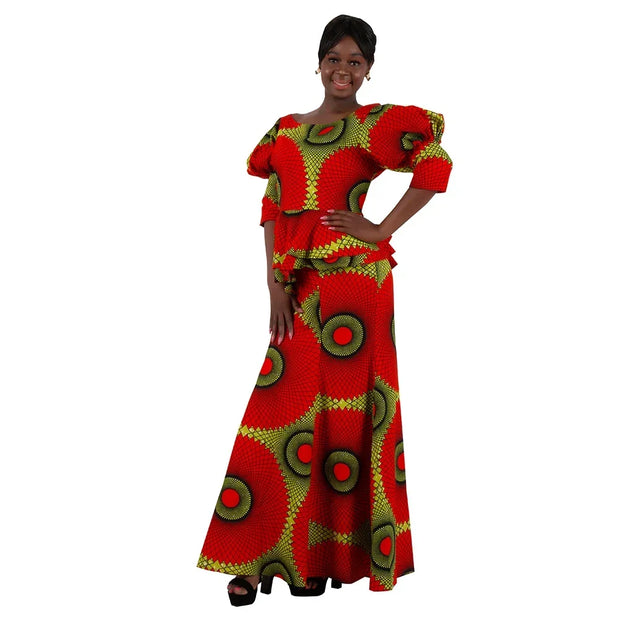 Church African Skirt and Top 2pcs Set High Waist Handmade Plus Size Wedding Party Clothing for Elegant Fashion Lady WY9335