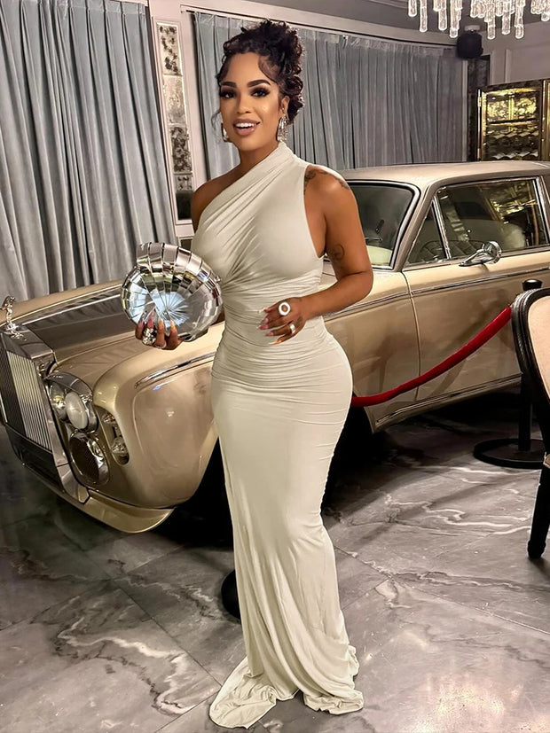 Nibber Elegant Women Dress Y2K Summer Trend Inclined Shoulder Skinny Elegant Birthday Party Simple Clubwear Banquet Vestidos