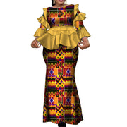 African Two Piece Outfits Set for Women Fashion Dashiki Ruffle Dashiki African Clothes Bazin Plus Size Clothing for Party WY4142