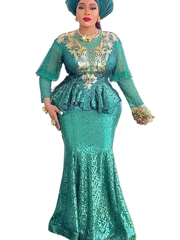 Plus Size African Party Dresses for Women 2025 New Fashion Dashiki Ankara Sequin Wedding Gowns Elegant Muslim Maxi Dress Outfits