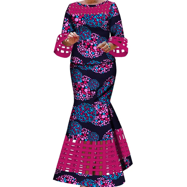 BintaRealWax New African 2 Pieces Sets for Women Dashiki Weave Design Clothes Bazin Riche Hollow Wedding Clothing WY490