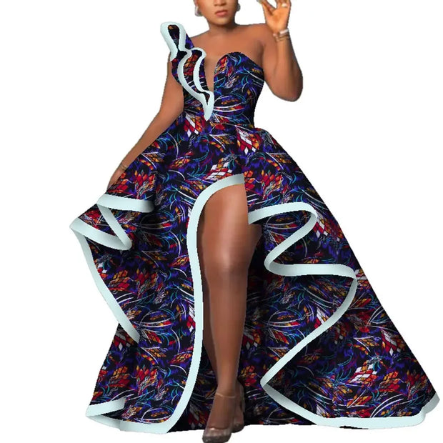 Dashiki Party Dresses Fashion Robe Africaine Ankara Floral Print Maxi Long Strapless Dresses African Dresses for Women WY6981