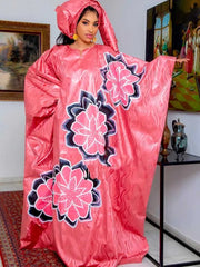 Rose Red Bazin Riche Printed For African Women Ankara Senegal Traditional Wedding Party Clothing Bazin Boubou Dashiki Robe
