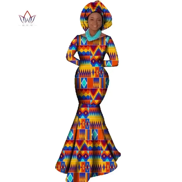 African Women Clothing Long Sleeve Dress Evening Sexy Dress Party Dresses Mermaid Dress Christmas Gift Plus Size 6XL BRW WY556