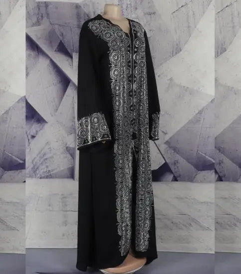 African Dresses for Women Summer African Women Long Sleeve Black V-neck Long Dress African Robes African Clothes Women