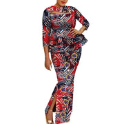African Wax Print Clothing Women 2 Piece Outfits Set Bazin Riche Applique Flower & Pearls Women Tops and Skirt Set WY3698