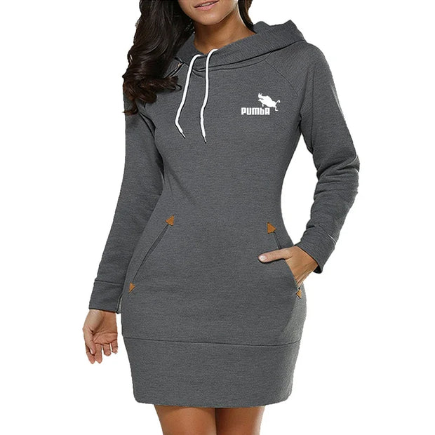 Sweatshirt Women's Dresses Pockets Fashion Casual Zip Neckline Sports Skirt Warm Simple Daily Hooded Woman Comfort Spring Autumn